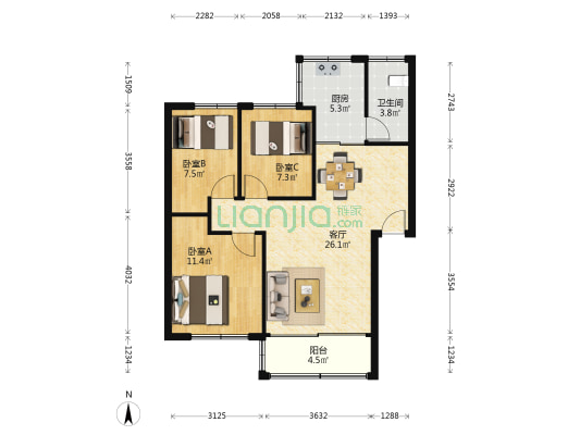 天俊公司住宅楼 3室1厅1卫 74平方