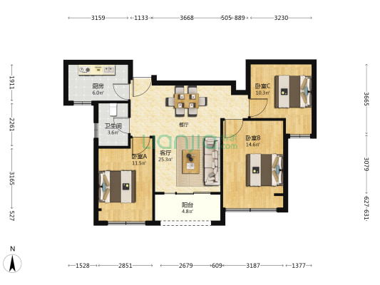 圣桦城四期 3室1厅1卫 99平方
