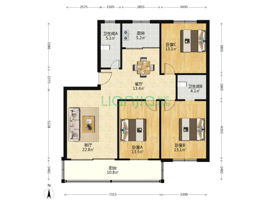 界树坊 3室2厅2卫 126平方