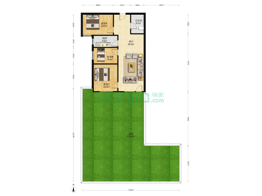 带装修三居，一层带大花园，拎包入住-户型图