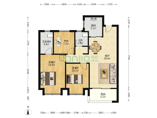 光谷南山府（南山天樾） 3室1厅2卫 105平方
