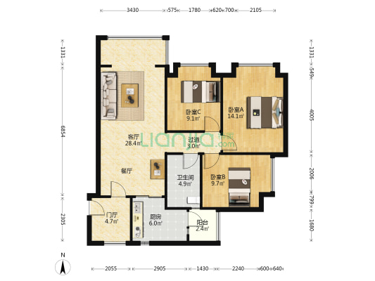 嘉通云邸 3室1厅1卫 100平方