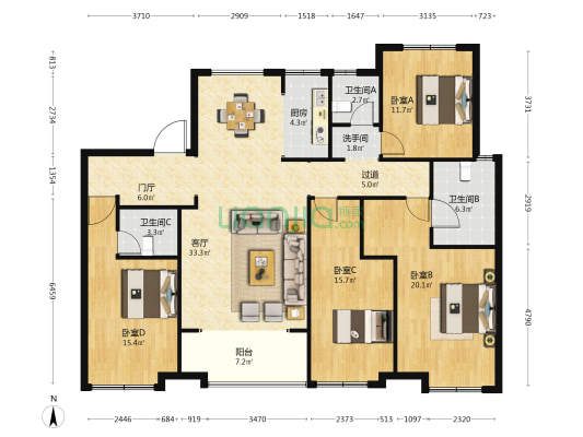 荣盛锦绣德园 4室1厅4卫 179平方