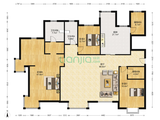 富力津门湖观鹭花园 3室1厅2卫 239平方