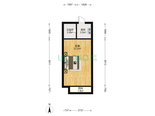 1号公馆 1室0厅1卫 35平方