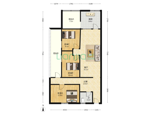 明珠楼 3室1厅1卫 76平方