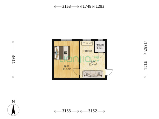 忠信里 1室1厅1卫 27平方