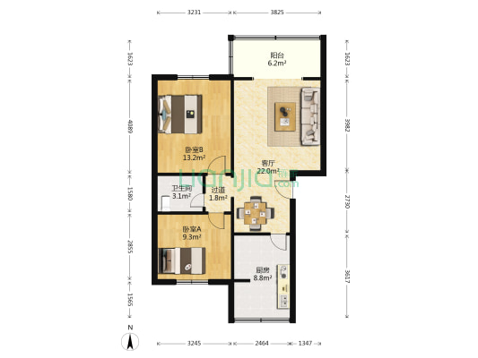 东沙路社区 2室1厅1卫 75平方