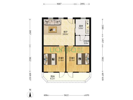 员村四横路2号大院 2室1厅1卫 68平方