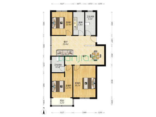 良华公寓 3室1厅2卫 112平方