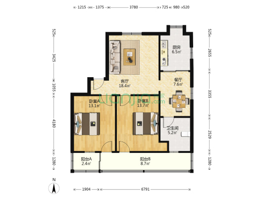 环湖路 2室2厅1卫 94平方