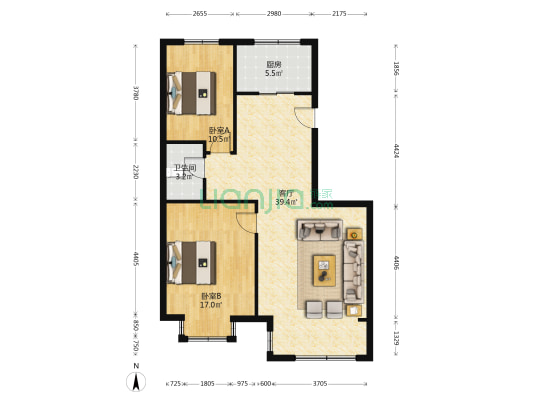 一天两户，大两居，开发区，双语旁-户型图