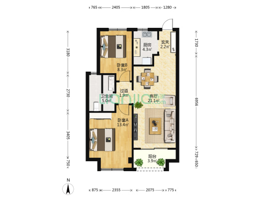 海伦堡梁溪本源 2室1厅1卫 80平方