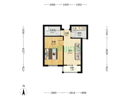 宇祥园 1室1厅1卫 49平方