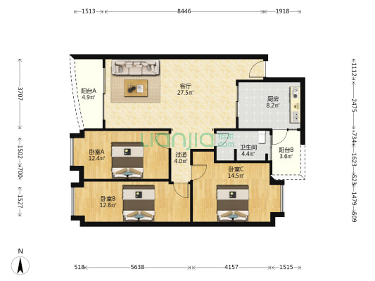 新景轩 3室1厅1卫 97平方