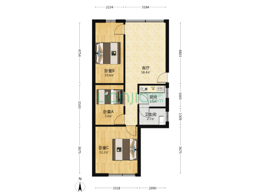 东二街(清新区) 3室1厅1卫 65平方