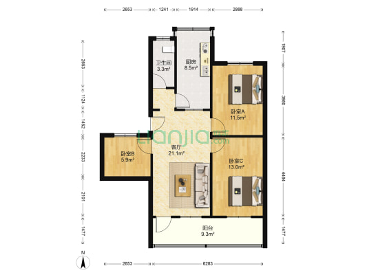 市人大机关宿舍(普照寺路) 3室1厅1卫 87平方