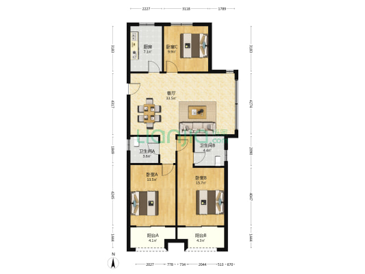 大园新城南二区 3室1厅2卫 118平方