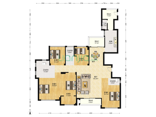 中联城一期 5室1厅4卫 199平方