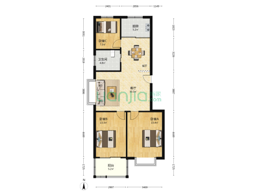 兴盛华庭 3室1厅1卫 99平方