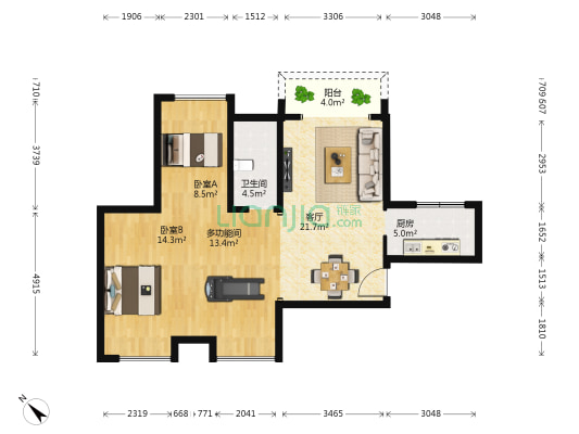 湖光月色 3室1厅1卫 95平方