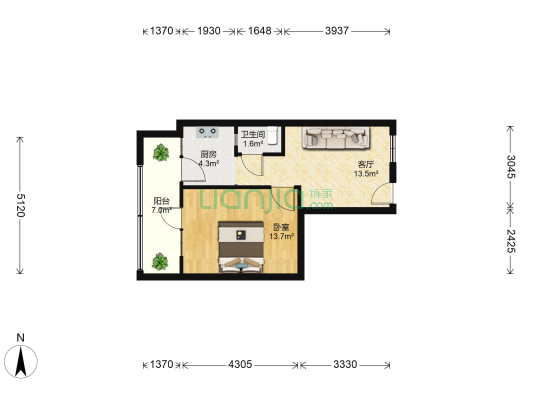 联升巷11号 1室1厅1卫 43平方