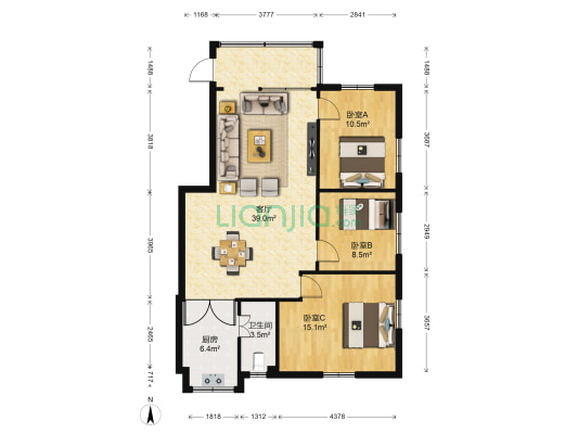 毛山里 3室1厅1卫 96平方