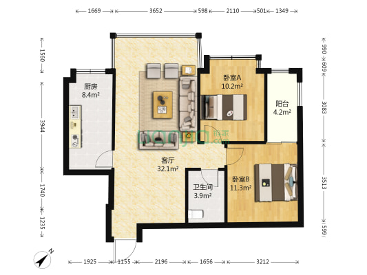新天地 2室1厅1卫 83平方