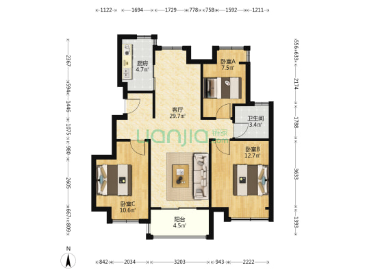 新力云语铂园 3室1厅1卫 89平方
