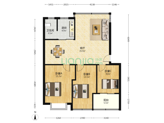 教师新村 3室1厅1卫 97平方