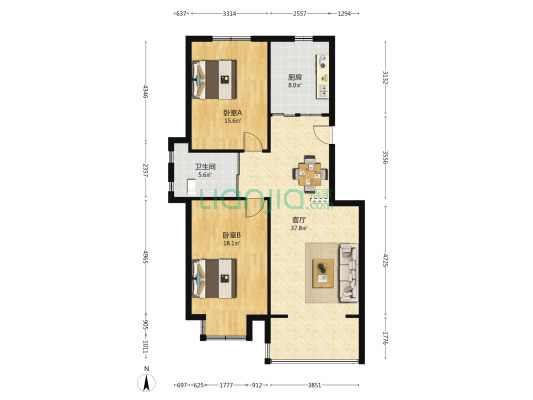 金地名邸 2室1厅1卫 96平方