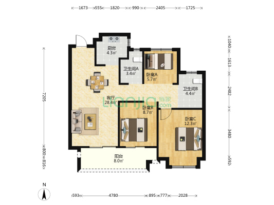 荣安·艺尚湾 3室1厅2卫 97平方