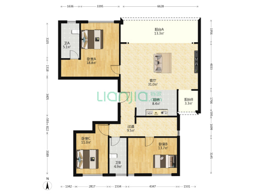 印江滨 3室1厅2卫 141平方