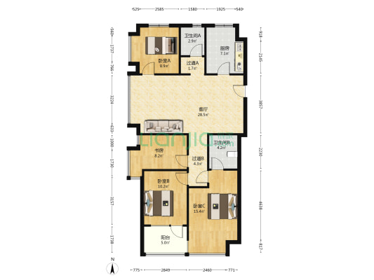 万科中南府 4室1厅2卫 126平方
