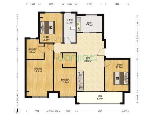 玉兰臻园 2室1厅1卫 143平方