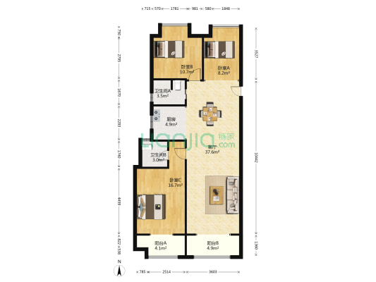 中建壹品澜荟 3室1厅2卫 121平方