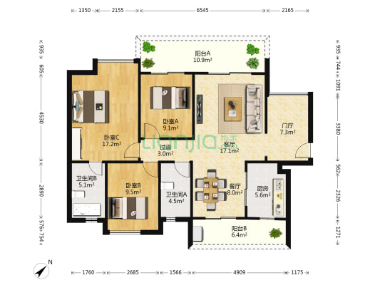 星汇云锦C区 3室2厅2卫 117平方
