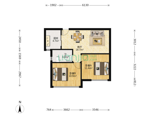 国安云公馆 2室1厅1卫 74平方