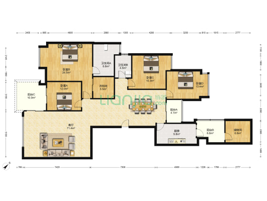 中海观园国际 4室1厅2卫 247平方
