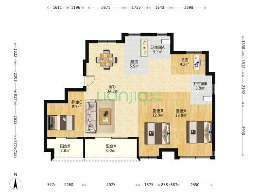 亿宁风景里一期 4室1厅2卫 113平方