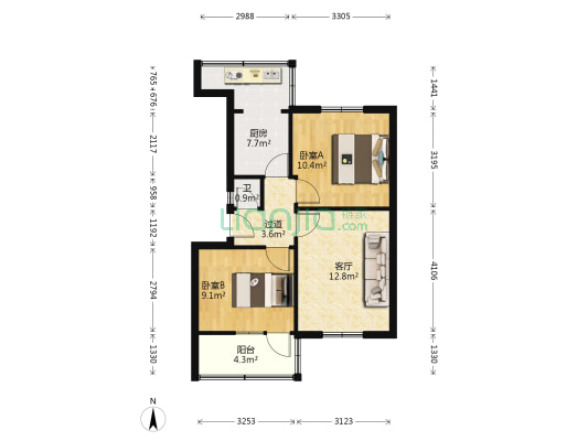 和平后村140号 2室1厅1卫 53平方