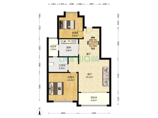 月亮湾3号美颂花园一期 2室1厅1卫 92平方