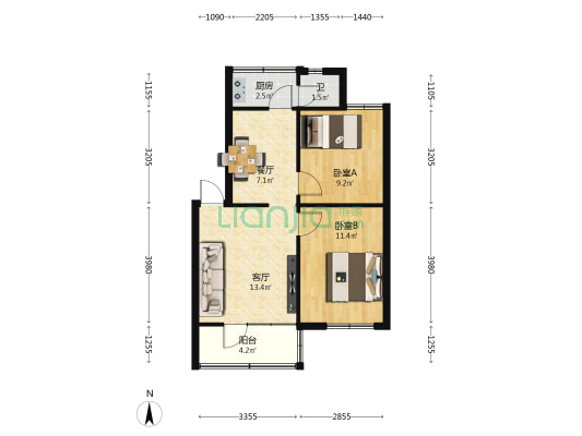 羊仙坡南路4号 2室2厅1卫 55平方
