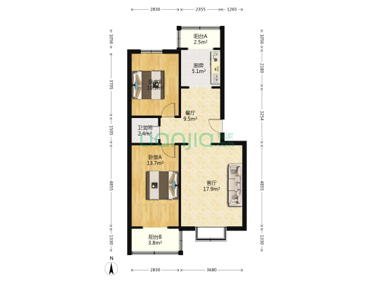 华福佳缘小区 2室2厅1卫 85平方