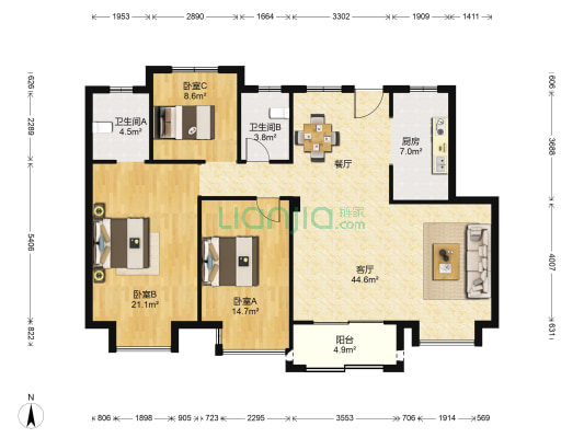 中梁首府壹号 3室1厅2卫 123平方