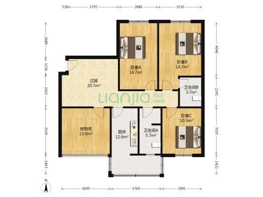 东方阳光城B区 3室0厅2卫 114平方