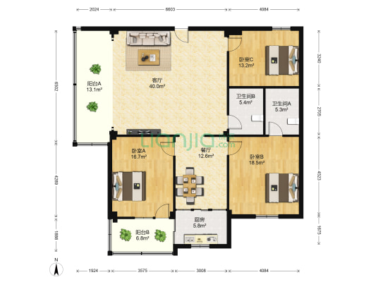 西溪里208-211号 3室2厅2卫 147平方