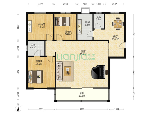 长沙青少年宫宿舍 2室2厅2卫 146平方