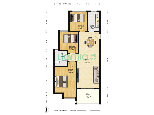 柏莊春暖花开 3室1厅1卫 92平方