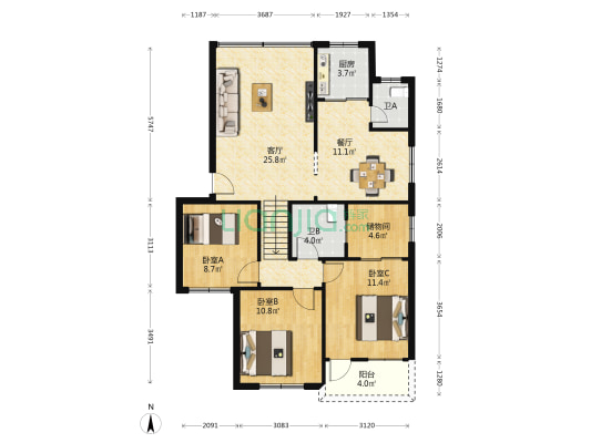 明珠新村 3室2厅2卫 97平方